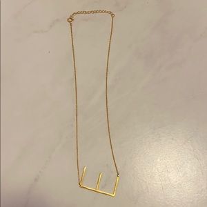 Gold Sideways Initial Necklace “E”